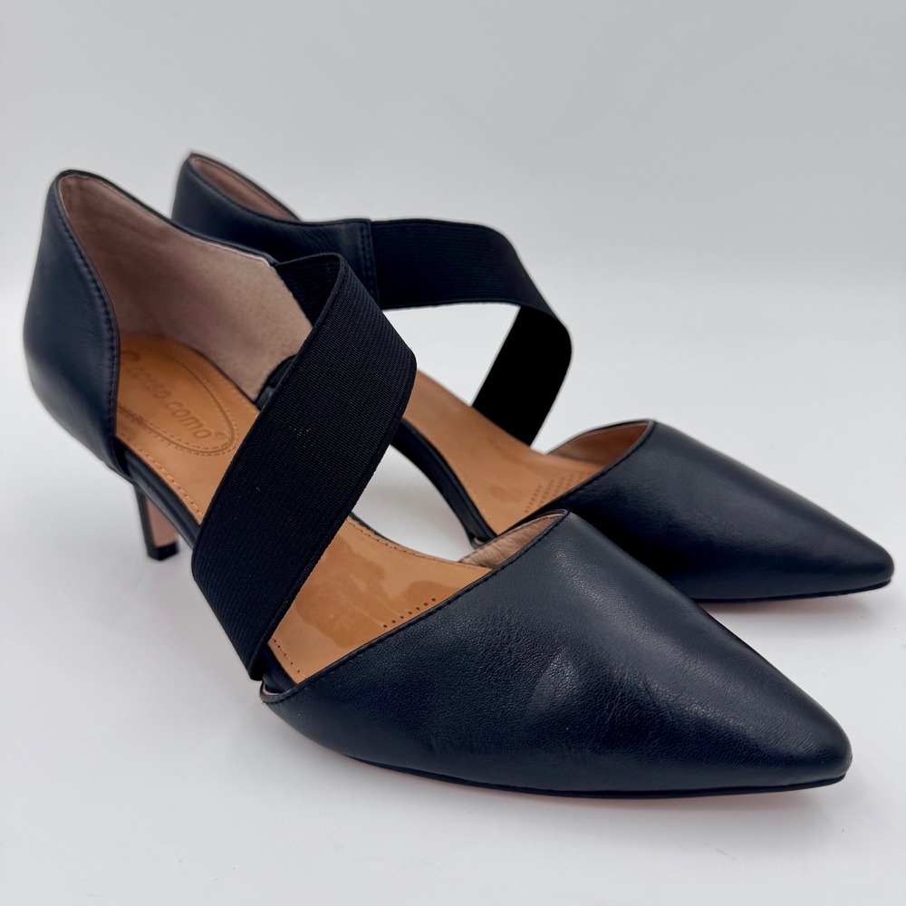 EUC Corso Como Denice Black Leather Pointed Toe Made in Brazil Kitten Heels 7.5M